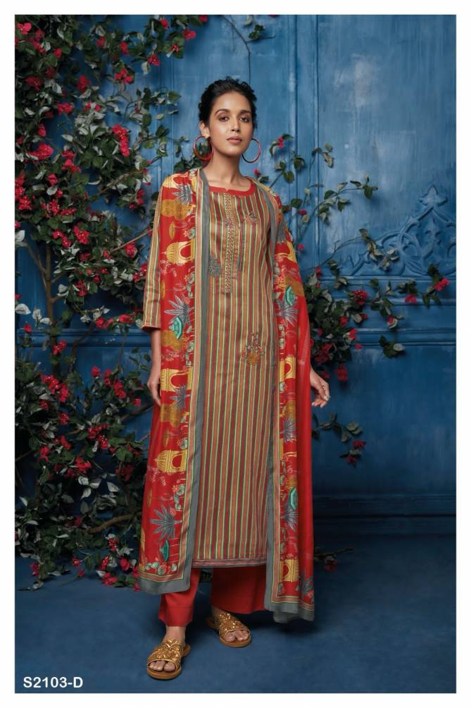 Claire 2103 By Ganga Cotton Silk Printed Dress Material Catalog